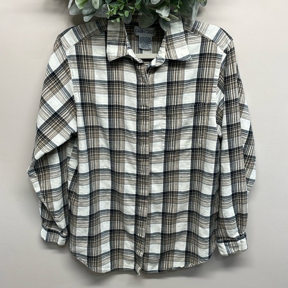 Cabin Creek Plaid Flannel Long Sleeve Button Down Top L - Picture 1 of 15